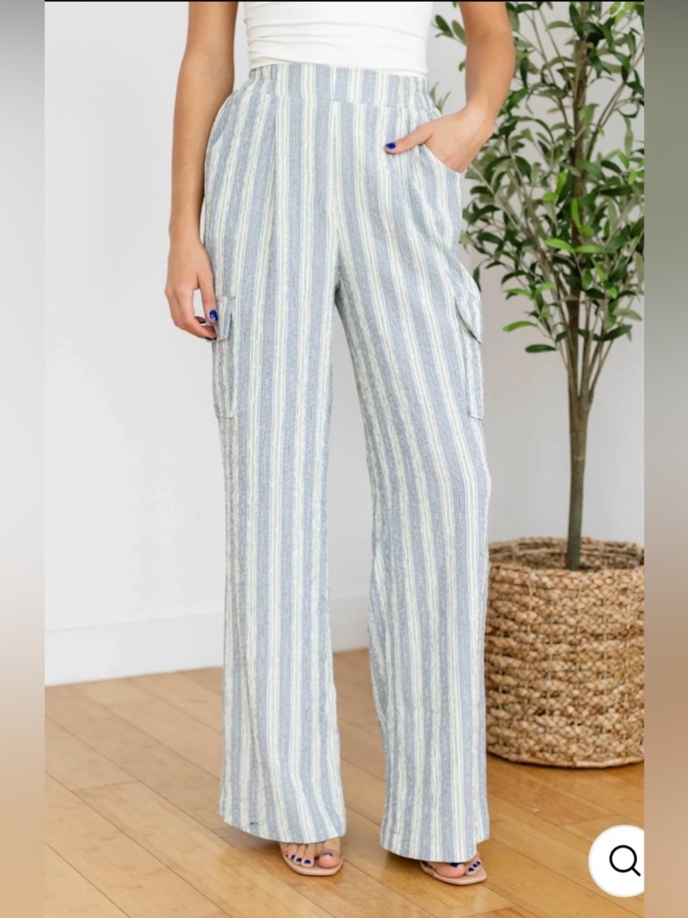 NWT Bishop + Young Striped Wide-Leg Cargo Pants Medium